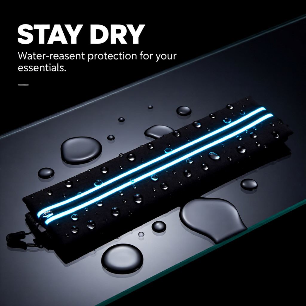 Water-resistant belt with water droplets on surface